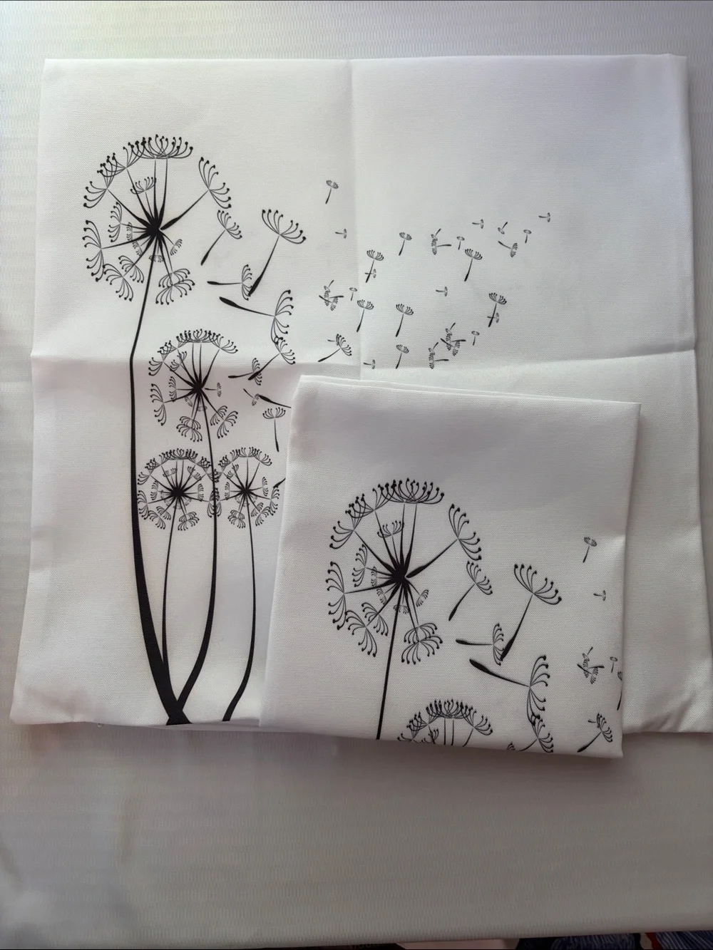 White Pillowcase Set with Black Dandelion Print 16”x 16” - Picture 2 of 2